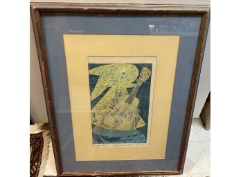 Mid Century Woodcut Print Pencil Signed By Listed Artist Joseph Domjan
