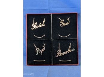 4 Vintage 1970s Webster Wilcox 'Hangovers' Liquor Tags By International Silver Company In Original Box