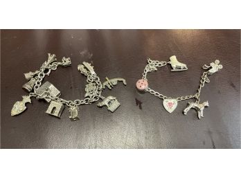 2, Vintage Sterling Charm Bracelets , One 14 Charms , One 5 Charms