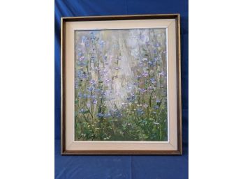 Signed James Mastin Oil On Canvas Field Of Lavender And Purple Flowers Painting - Listed Artist