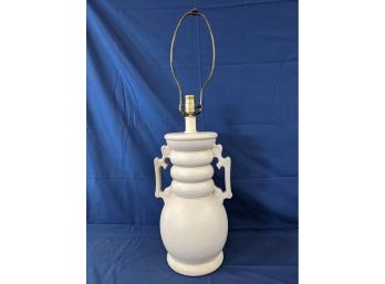 Vintage Mid Century Modern White Spatter Pottery Lamp With Handles - Works