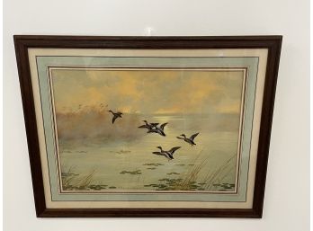 Listed Artist Paul Marcueyz Oil On Board 1928 Ducks In Flight Painting