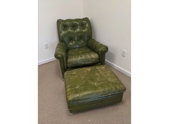Vintage Green Tufted Leather Chair And Ottoman By Classic Leather Of Hickory North Carolina