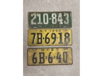 3 Antique New York License Plates
