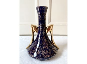 Stunning Vintage Cobalt Blue Vase With 22K Gold Accents