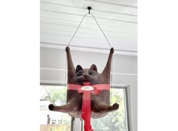 Whimsical Hanging Iron Cat Sculpture