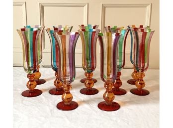 Lot Of Rainbow Striped Dinner Glasses - Complete Count Of 27 Glasses