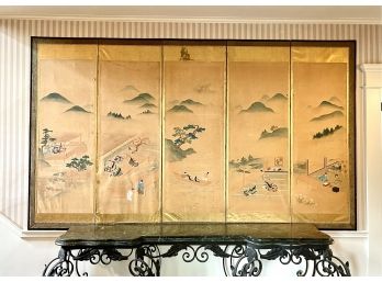 Large Antique Japanese 6-Panel Screen Painting