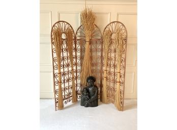 Stunning Hand Carved Dark Wood Madonna With Child Sculpture With Back Drop