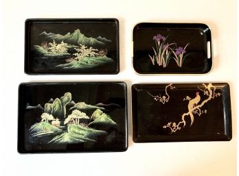 Lot Of Four Assorted Oriental Lacquered Serving Trays