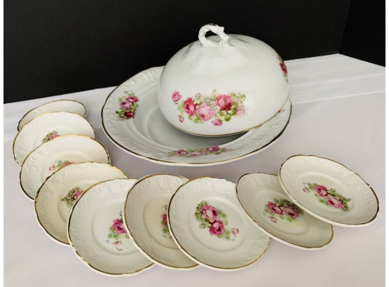 Royal China International Covered Domed Gold Rimmed Butter Dish And 9 Individual Butter Plates