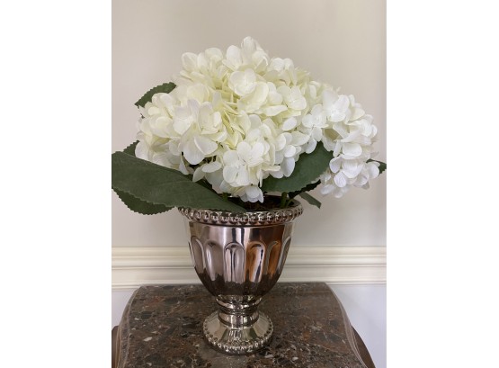 Faux Silk Hydrangea White Floral Arrangement  14 In. Height With Container