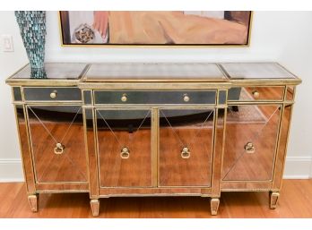 Borghese Silver Leaf Beveled Edge Glass Mirrored Buffet With Three Drawers By Basset Mirror