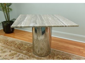 Modern Square Granite Top Table With A Stainless Steal Column Base