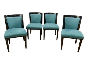 Four Modern Microsuede And Black Lacquer Chairs