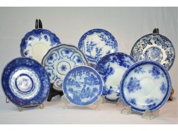 Large Lot Of Antique Blue And White Plates