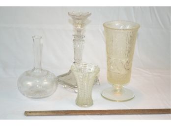 Lot Of Cut Glass Vases And Candle Holder