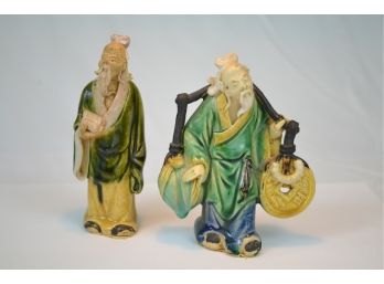 Antique Mudmen Of China Shi Wan Pottery 2 Figures