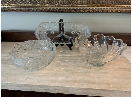 Two Crystal Bowls & A Matching Tray