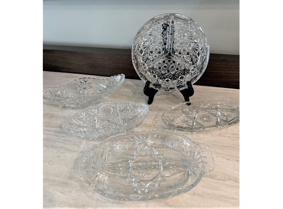 Group Of Five Pressed Glass Serving Pieces