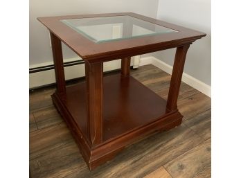 Thomasville Side Table With Inset Glass Top