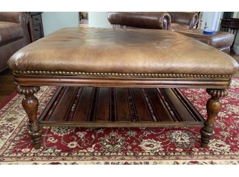 Thomasville  Oversize Center Table With Button Tuffted Leather Top