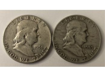 2 Franklin Half Dollars Dated 1951 And 1953 D