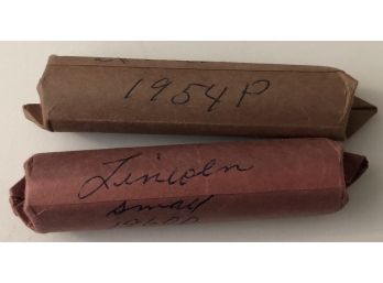 2 Rolls Of Pennies 1954 P, 1960 Small D