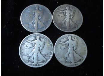 4 U.S. Walking Liberty Silver Half Dollars