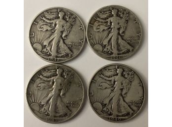 4 Walking Liberty Half Dollars Dated 1940, 1943, 1946, 1947