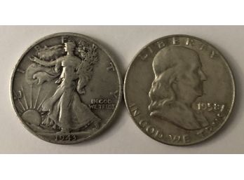 Combo 1943 S Walking Liberty Half Dollar And 1958 D Franklin Half Dollar