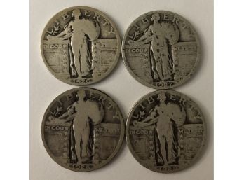 4 Standing Liberty Quarters With Consecutive Dates 1926, 1927, 1928, 1929