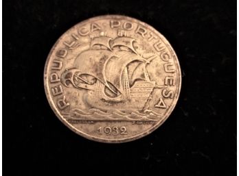 1932 Portugal Silver $10 Esudos Coin