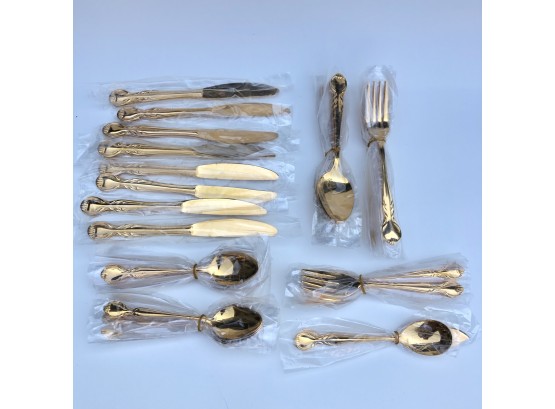 Vintage Stainless Steel Flatware Set New In Box Golden Senorita Pattern By Continental Stainless Corp