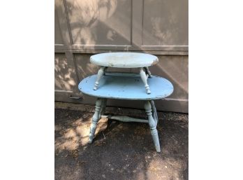 Pair Of Chippy Blue Paint Stool And Small Table