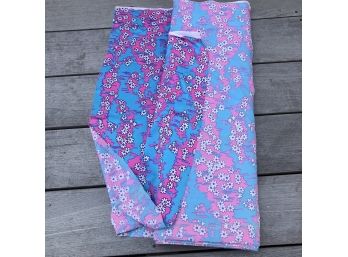 Vintage 1970s Bolt Of Blue & Pink Floral Polyester Fabric (5.66 Yds)
