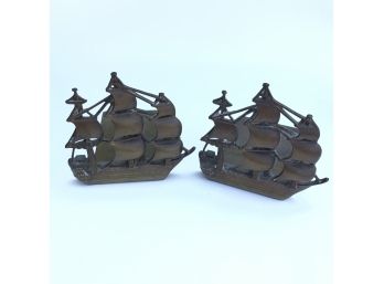 Pair Of Vintage Metal Ship Bookends