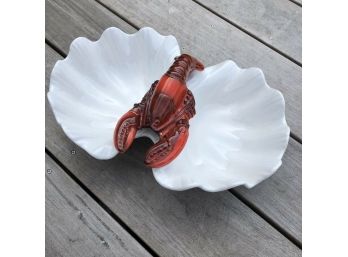 Vintage Metlox Red Lobster Scallop Shell Double Serving Dish
