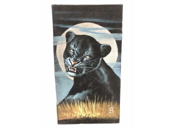 Vintage Mid Century 1950s Kitschy Black Panther Velvet Painting