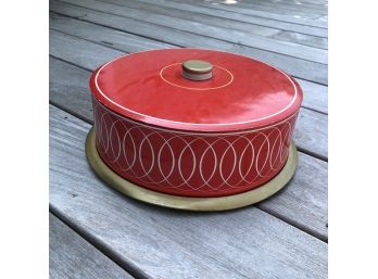 Vintage Red Metal Cake Carrier Container