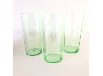 Vintage Set Of 3 Depression Glass Green Uranium Tumblers