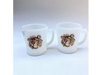 Vintage Pair Of Esso Promo Fire King Tiger Mugs