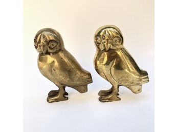 Pair Of Vintage Brass Owl Figures