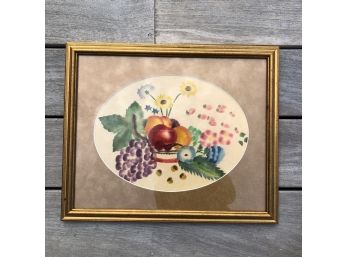Vintage Framed Theorem Painting Of Fruit And Flowers