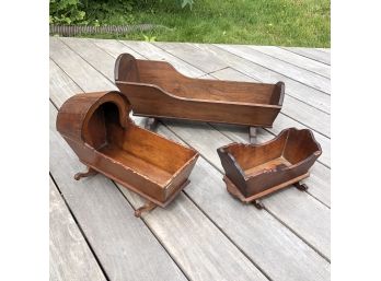 Lot Of 3 Antique Wooden Baby Doll Cradles