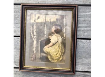 Framed Vintage Print Of A Girl In A Yellow Dress