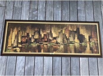 Large Mid Century Modern Vintage Framed Print 'New York City View' By Maio (64' X 24')