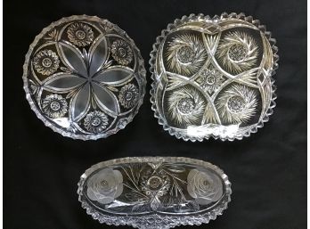 Cut Crystal Platters And Serving Bowl, Set Of 3