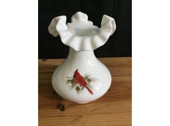 Fenton Cardinal Vase, Handpainted By D Fredrick