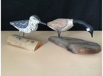 Bird Decoys On Stands, Sandpiper By Ed Klass And Canada Goose